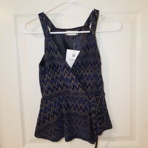 Altar'd State Tie Front Peplum Sparkly Top - Navy - Small - NWT